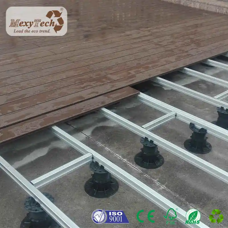 New deck pedestal system with aluminum joist plastic pedstal for wpc decking