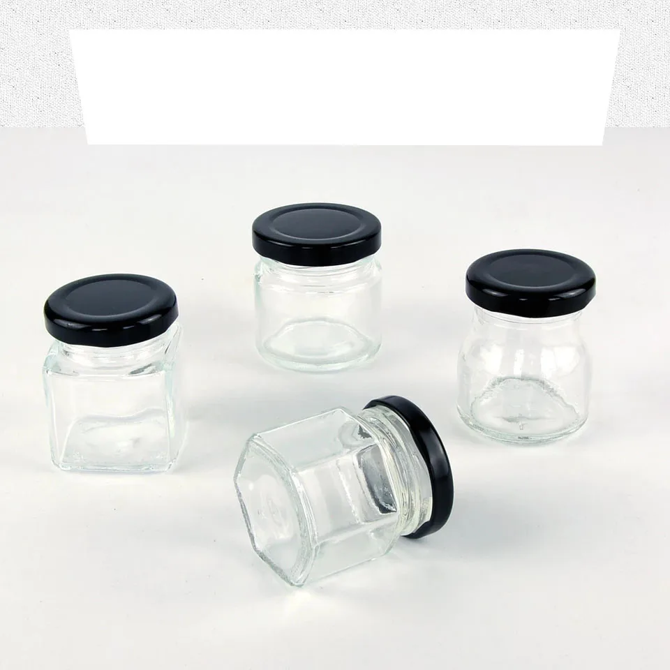 Wholesale hexagon glass jar for honey, honey bear jar with metal lid