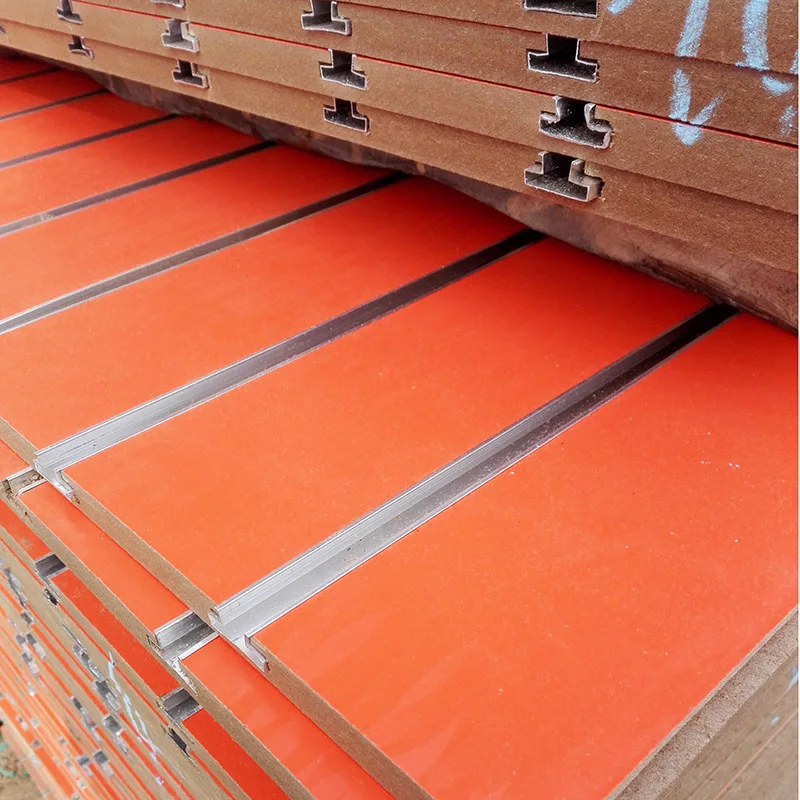 1220*2440 18mm low MOQ mdf slotwall panel /display board/track board with grooves used in supermarket