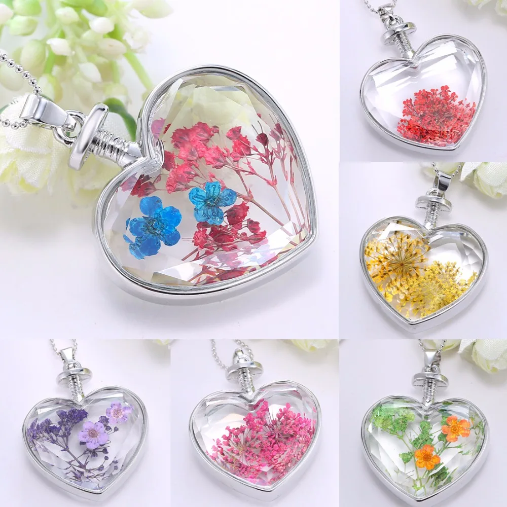 Оптовая продажа, подвеска-медальон в форме сердца с настоящими сушеными цветами