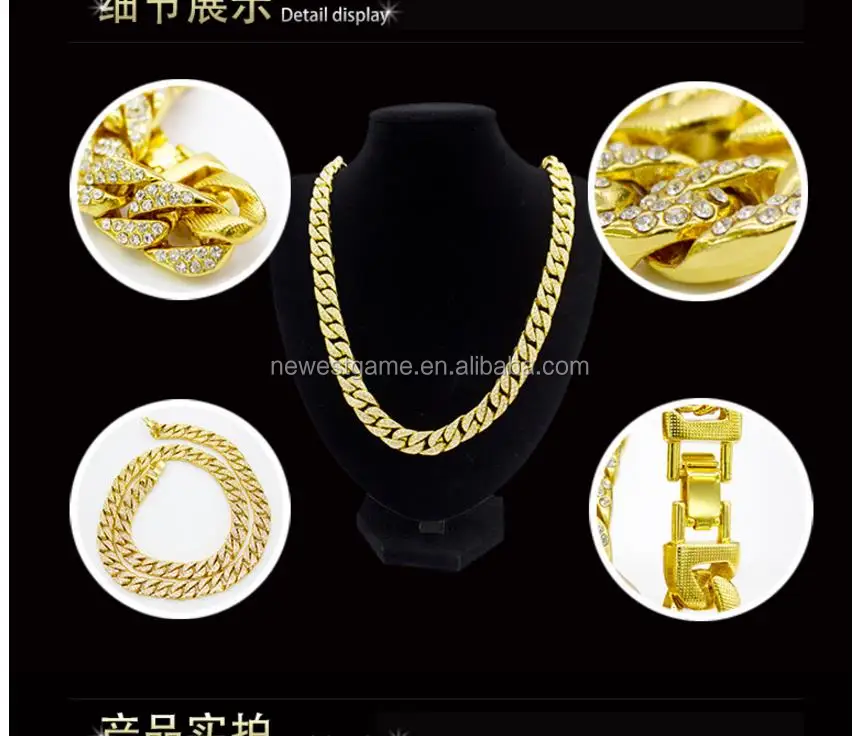 factory American and European street dance bracelet necklace domineering male alloy jewelry all set diamond chain Cuba chain
