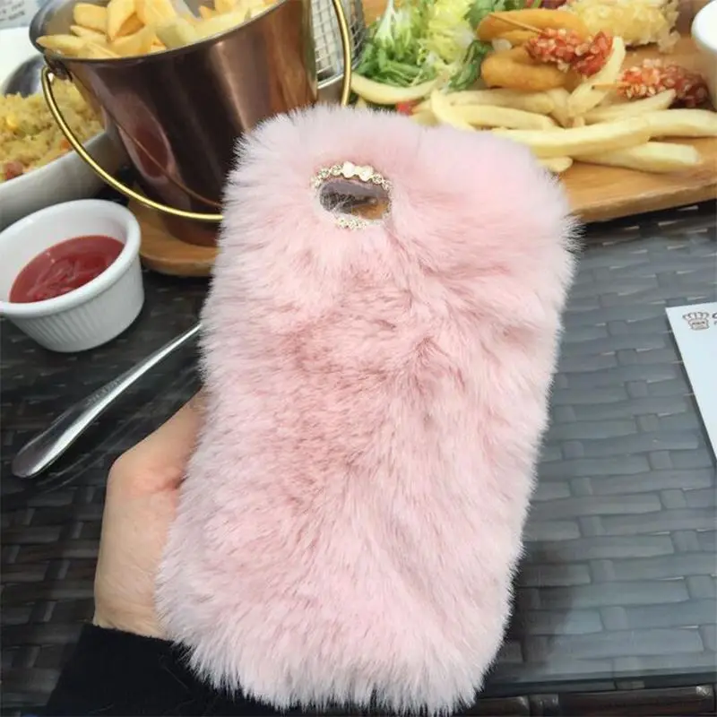 Bling Diamond Luxury Soft Rex Rabbit Fur Phone Case For iphone 6 6s 6Plus 6 Plus 7 7 Plus 8 8Plus X Cute Fuzzy TPU Back Cove