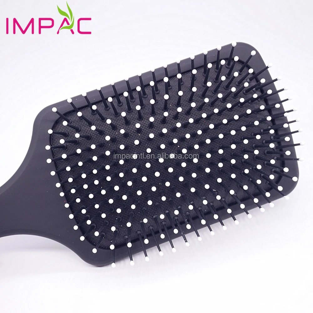 Top grade plastic matte black large paddle hair brush with soft touch handle