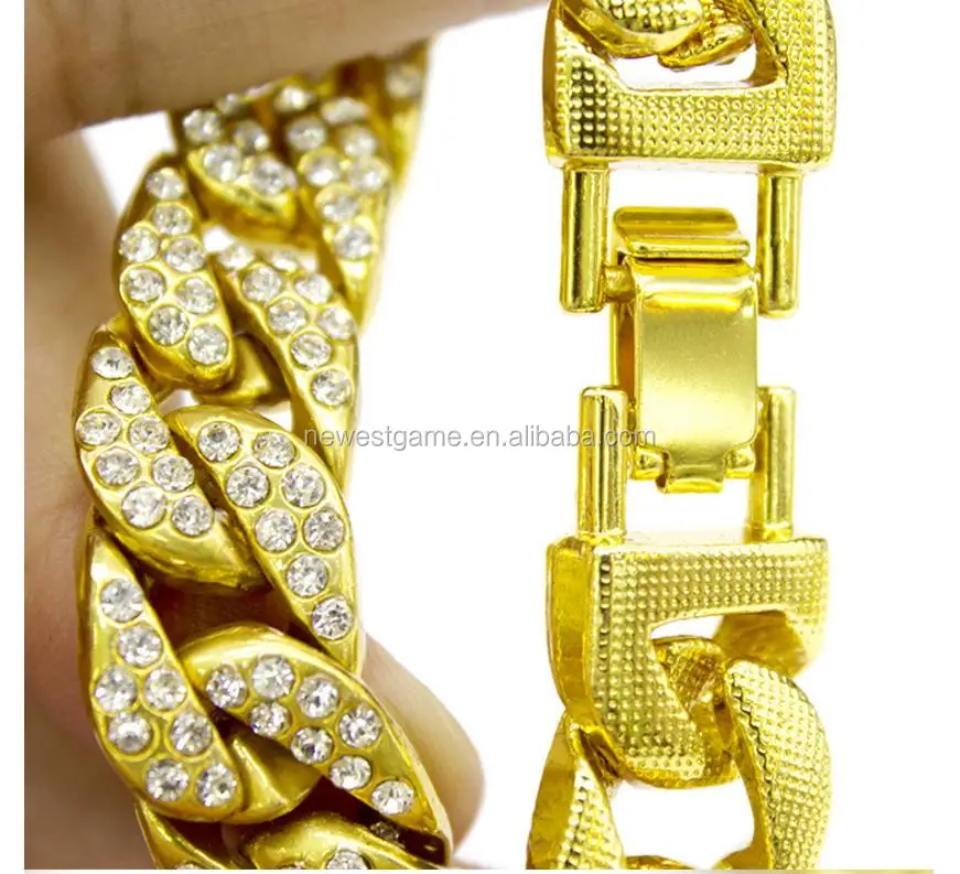 factory American and European street dance bracelet necklace domineering male alloy jewelry all set diamond chain Cuba chain