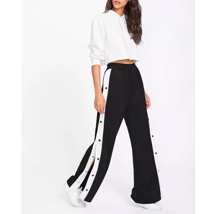 OEM Women Casual Loose Tape Button Side Wide Leg Pants