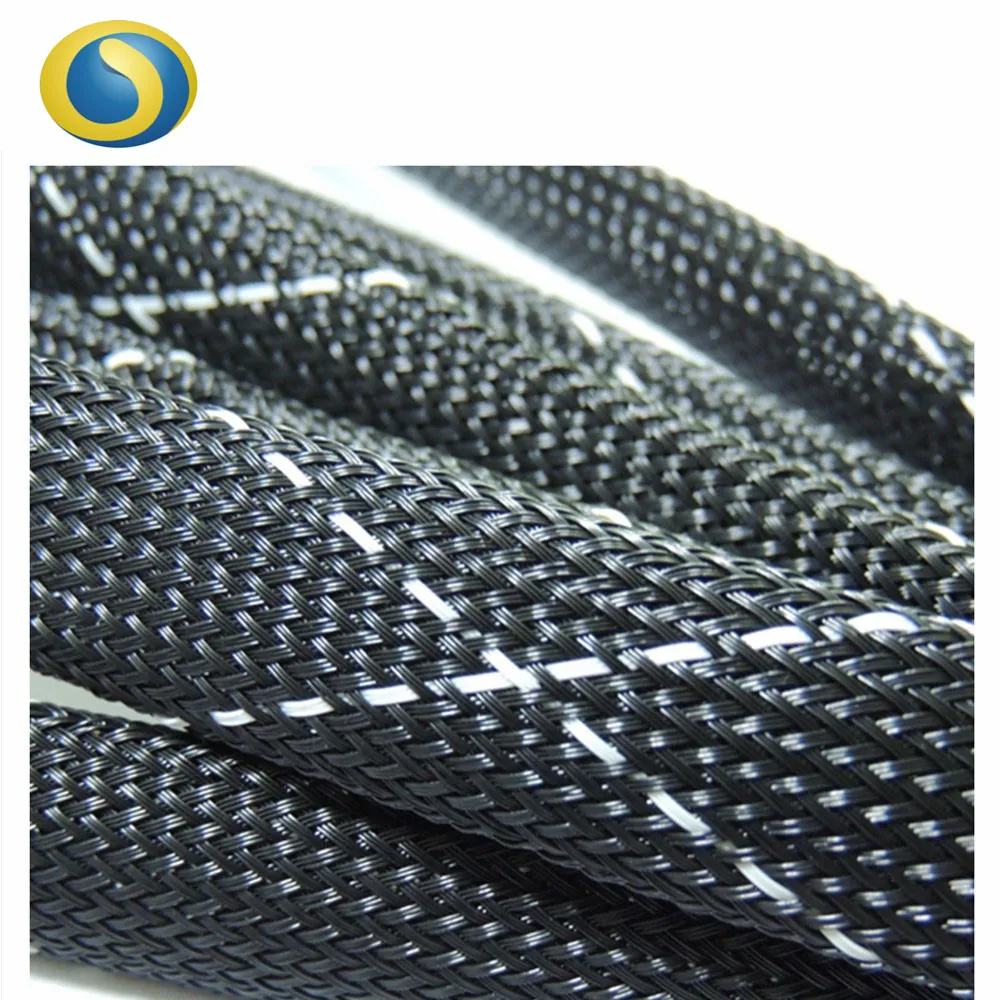 Cable wire management blue red black mixed colors PET braided expandable sleeving 16mm