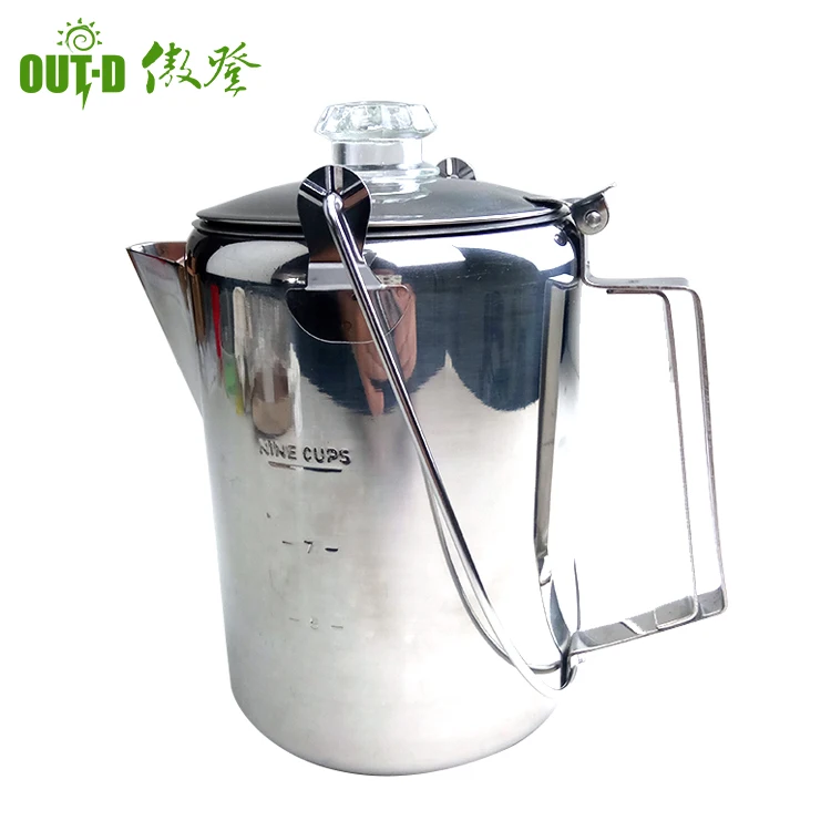 Hanging handle stainless steel 9 cup percolator coffee pot suitable for open fire