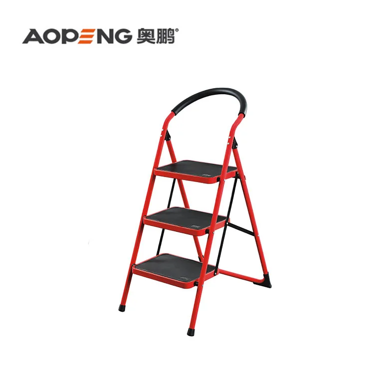 3 Tread Household Ladders Foldable Steel Step ladders With Non Skid Rubber