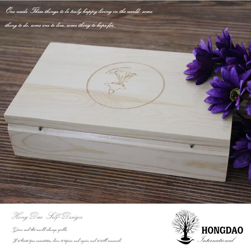 HONGDAO Natural Sliding Lid unfinished Wooden Wedding Photo Album USB Box With Engraving Logo