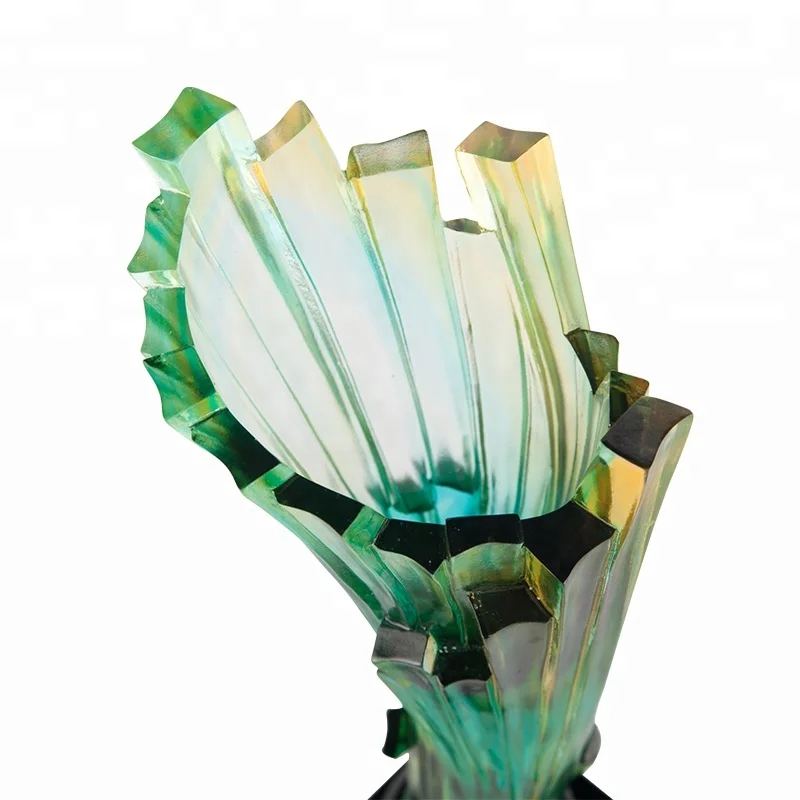 Jadevertu K9 color glaze crystal wing champion Art glass award pate de verre crystal cup trophy custom winner badminton trophy