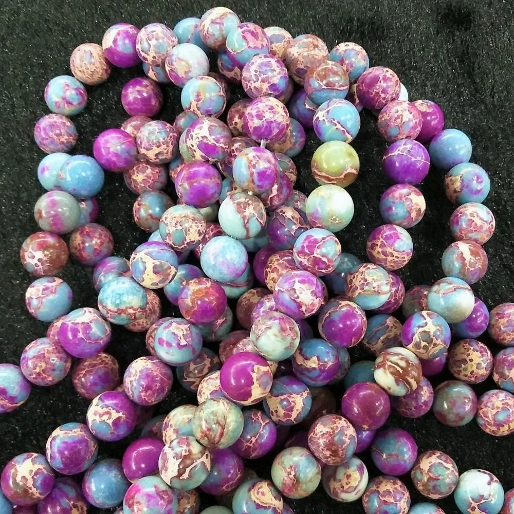 Оптовая продажа, модные синтетические фиолетовые императорские яшмы, незакрепленные бусины из драгоценных камней для изготовления ювелирных изделий 4 мм, 6 мм, 8 мм, 10 мм, 12 мм