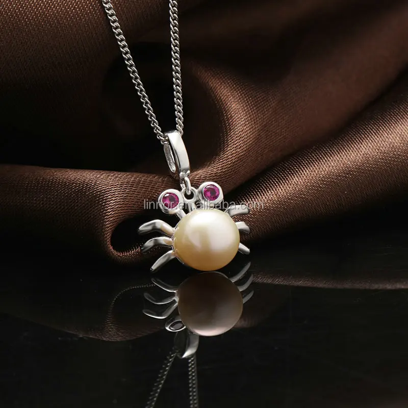Wholesale Cheap Crab Shape Big Freshwater Pearl Pendant fit 925 silver Chain Necklace Fashion Jewelry for Girl
