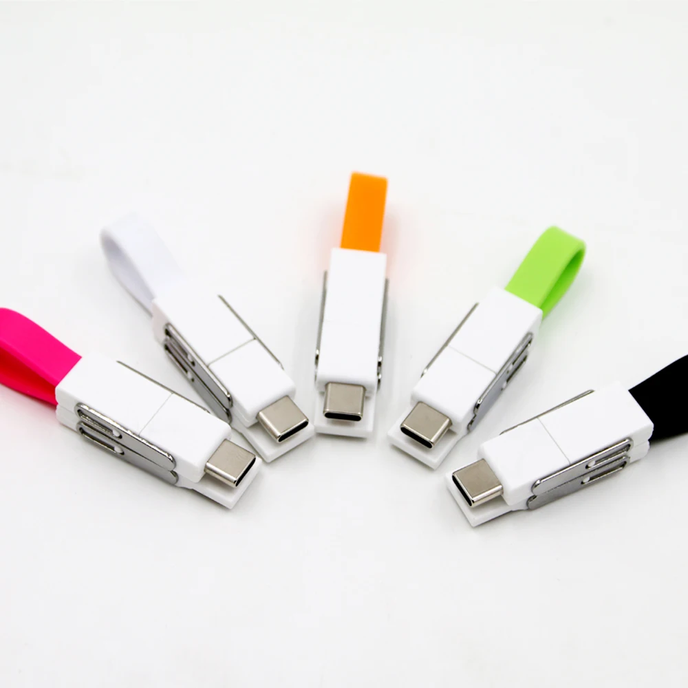 2021 New Amazon best selling OTG 4in1 keychain usb cable for iPhone + Micro usb + USB C, magnetic 4 in 1 keychain charging cable