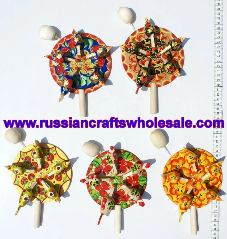 Chickens Eating Millet Child Games Wood Hand Painted with Ethnic Ornament Russian Crafts Folk Art