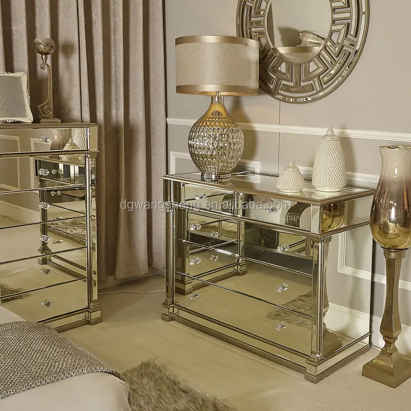 Афины, золотой зеркальный ящик с 5 выдвижными ящиками