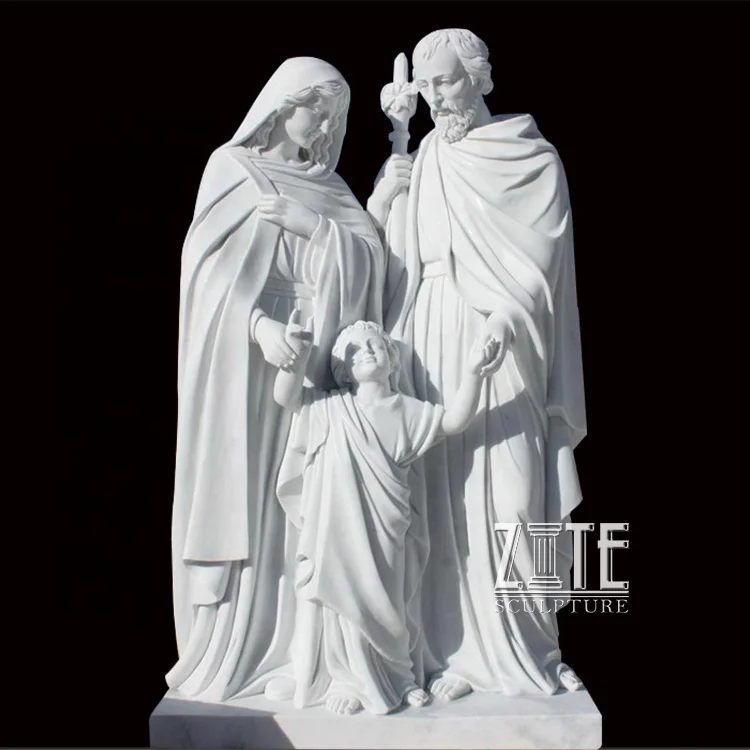 White Stone Sculpture Marble Mary Joseph and Baby Jesus Holy Family Figurines Statue