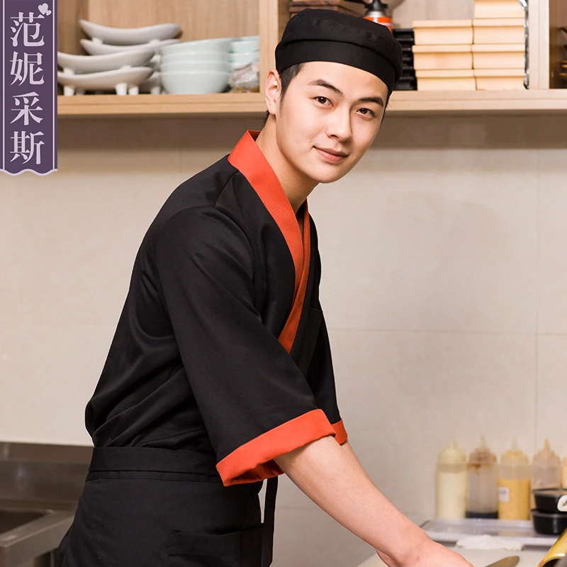 
Japanese Chef Coat Jacket Sushi for Men Restaurant Uniform 65% Polyester/35% cotton 