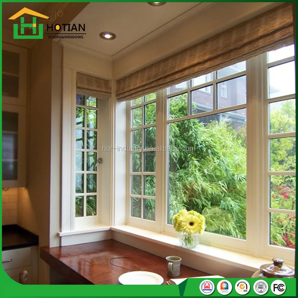 China Supplier Economic Used Bangladesh Window Aluminum Bay and Bow Window Wood Color with Latest Grills Design