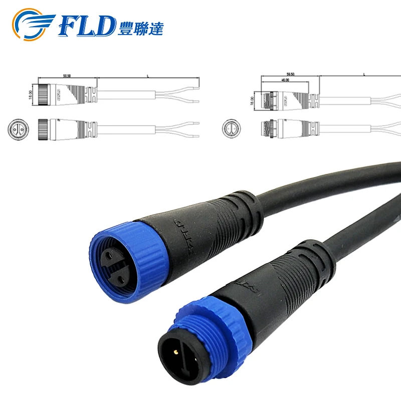 High Grade standard M15 waterproof cable connector two-Core Branch Box 2 Pin LED Screen Display connector