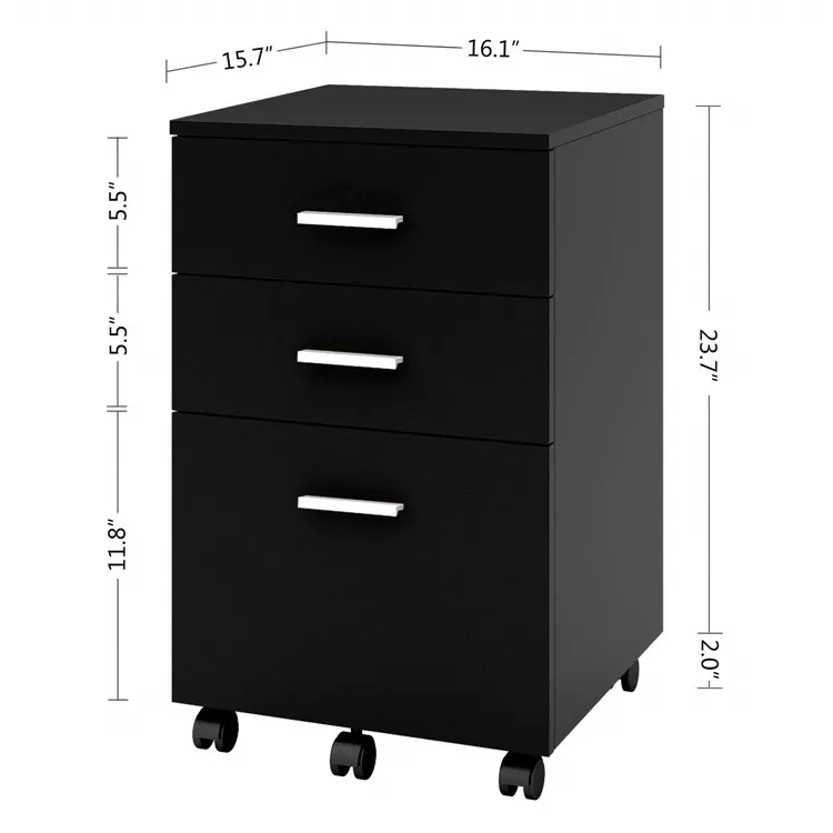 Factory Supply Wooden Home Office Furniture 3 Drawer  Mobile Wood Rolling File Cabinet Large Space Storage Cabinet