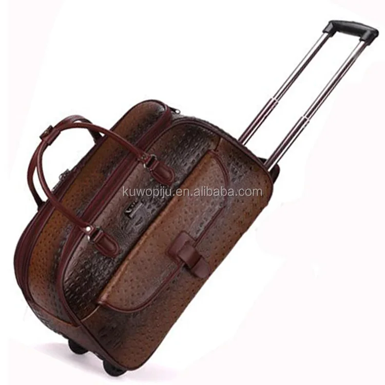 brown leather Hand Luggage Holdall wheeled Trolley Weekend Bag