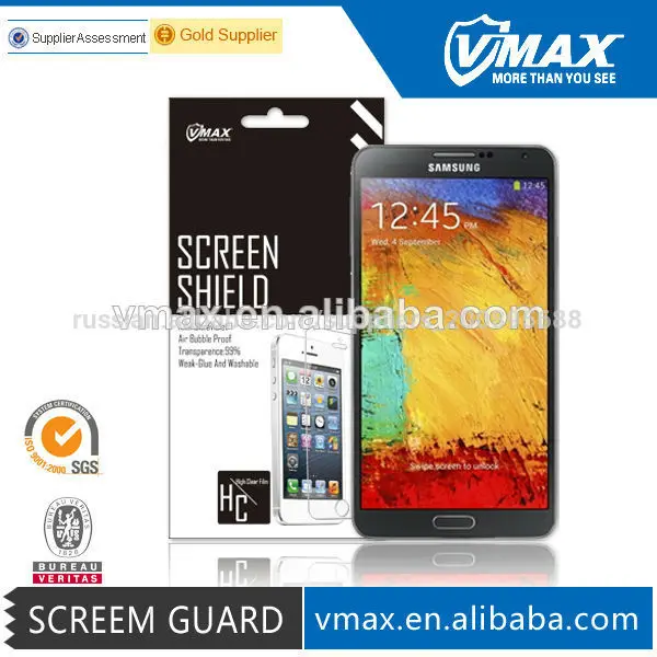 100% No Bubble China cellphone accessories for Samsung note3 screen protector / screen guard oem/odm