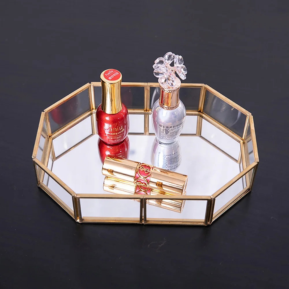 
Vintage Glass Jewelry Tray with Mirrored Bottom Vanity Organizer for Accent Table decorative tray 