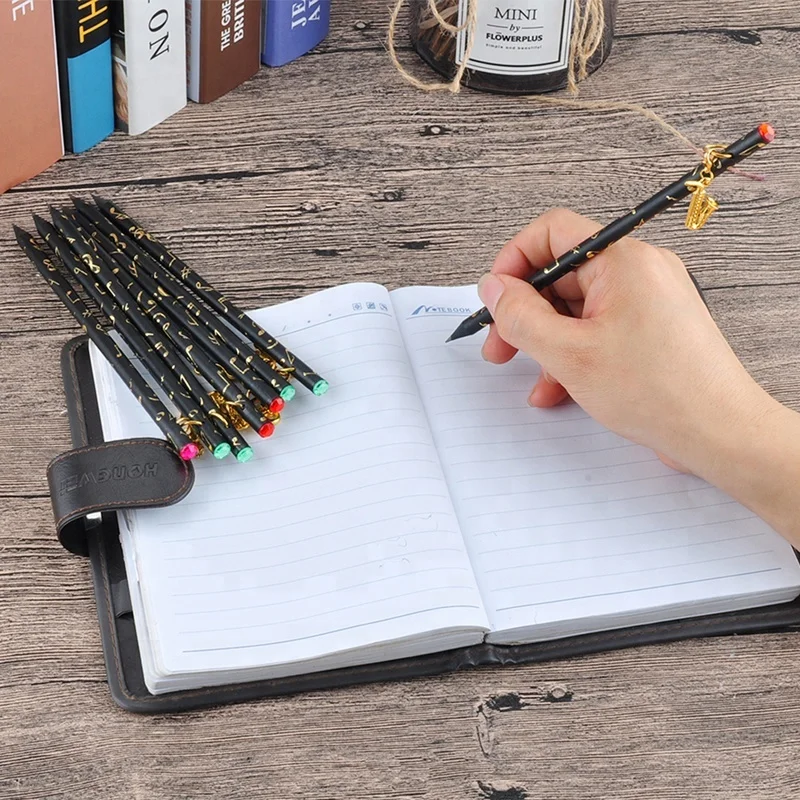 ALL Black pencil Music symbols pencil With Gold Pendant European style