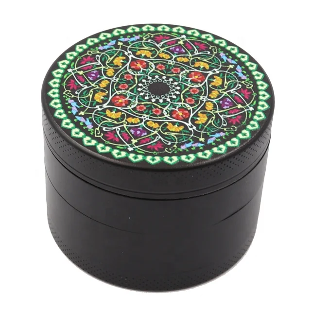 Mandala Series zinc alloy 4 Piece Herb Grinder 50mm black