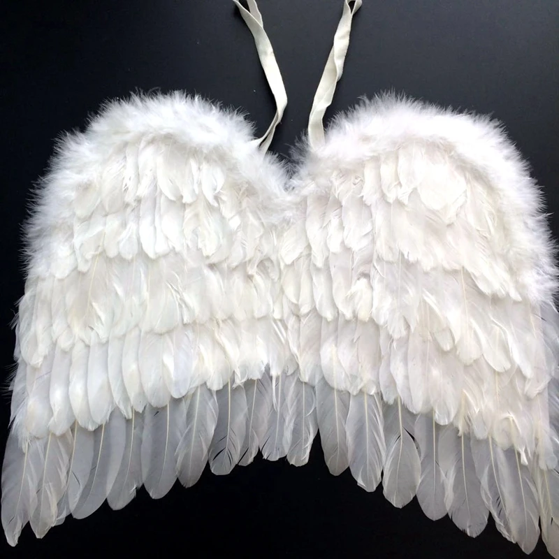 Wholesale new design handmade children white feather angel wings   feather wings for halloween, christmas