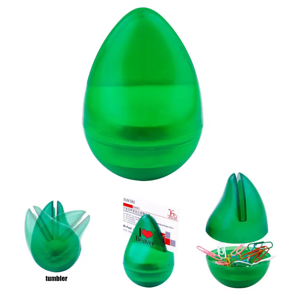 
2 function stationery frosted green plastic water drop tumbler business name card stand built in magnet office paper clip holder 