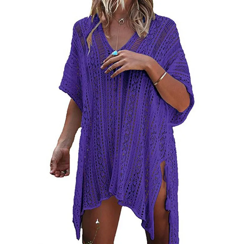 LDDRESS New Design Colorful Hollow Out Womens Summer Crochet Swimwear Beach Dress Tops Sexy Bikini Swimsuit Cover Up