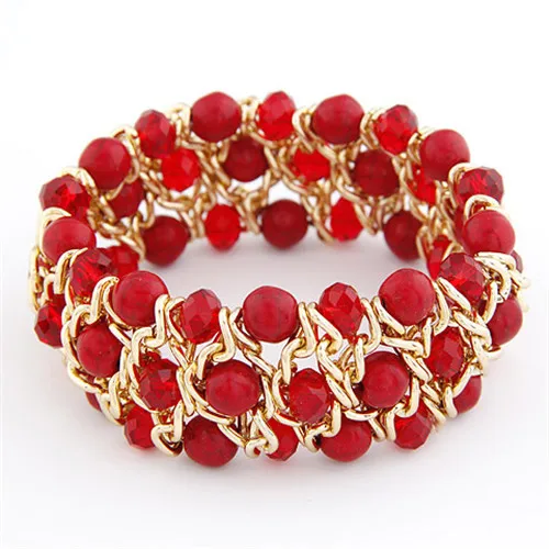 2018 Fashion Jewellery Boho Design Bracelet Vintage Gold Chain Twine Glass beads Bangle For Women