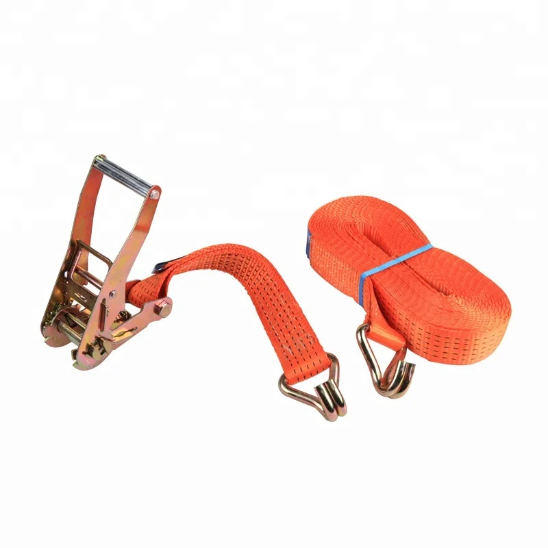 50mm 5 ton Capacity Car Truck Double J Hook Ratchet Lashing Strap Belt with 8m Orange PES Webbing