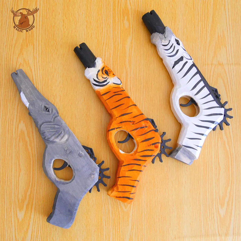 
wood factory standard outdoor rubber bands shooting animal wooden toy gun 