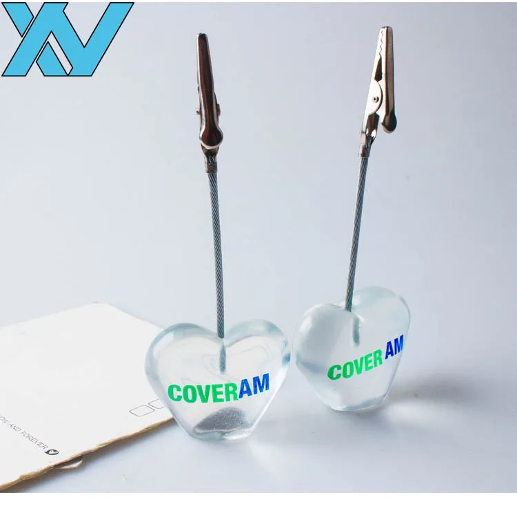 customer logo printing memo clips transparent heart base desktop photo holder