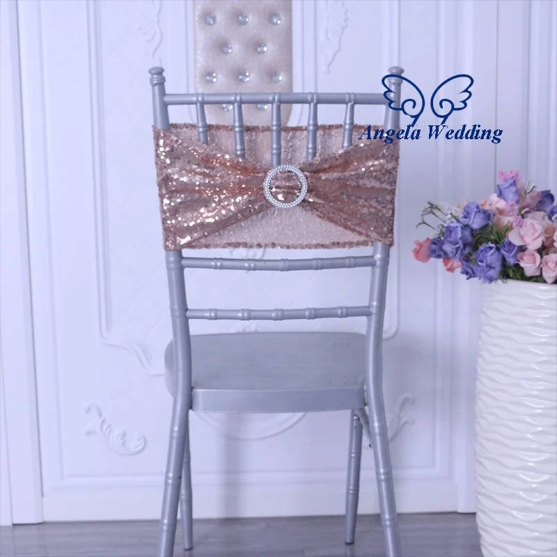 SH022B Gorgeous popular ready to ship cheap price wholesale regular gold sequin chair band with buckle