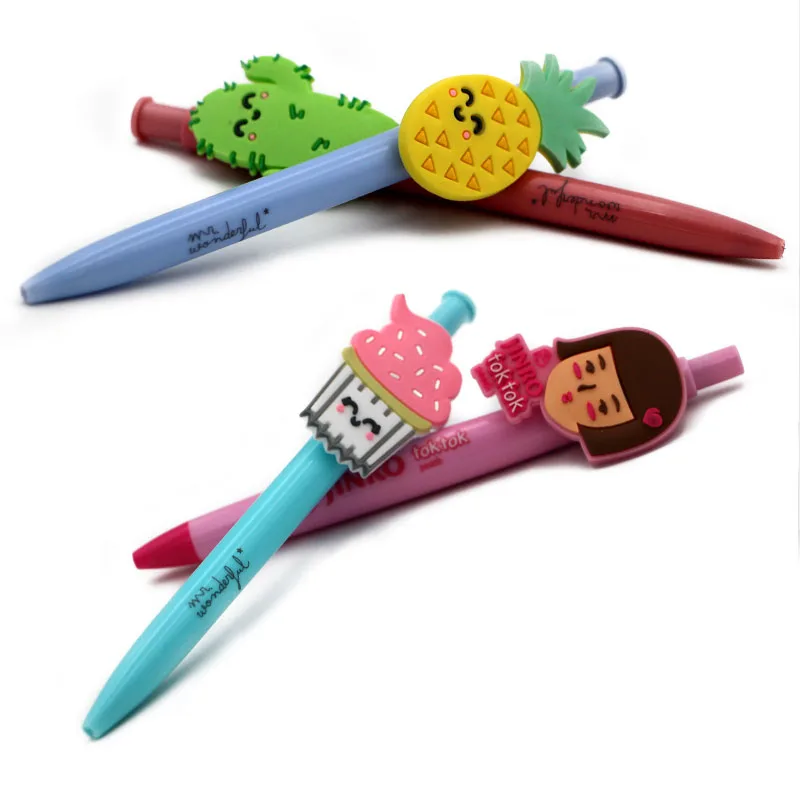 kawaii cartoon character rubber clip ball pen with custom logo on the barrel