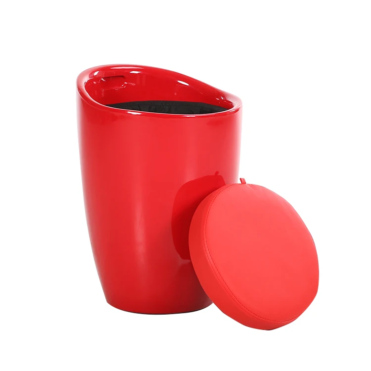 Colorful ABS PU Cushion Storage Kids Ottoman Chair Plastic Footrest Stool