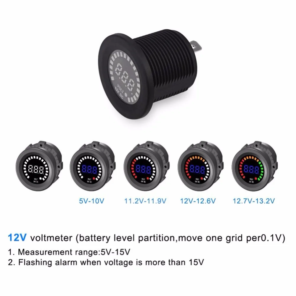 Waterproof 12V DC Voltmeter Color LED Digital Display Volt Meter Voltage Meter Scale Gauge Battery Tester