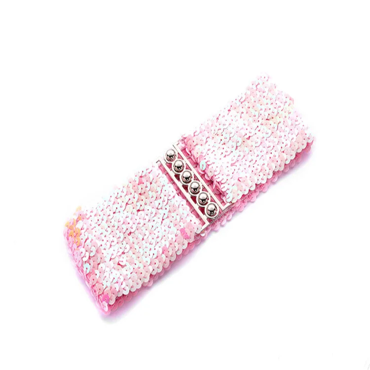 European and American style  Sequins elastic belt   Lady belt with  Steel ball  buckle