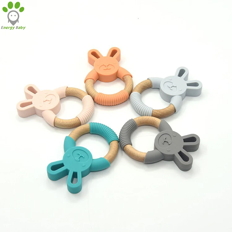 
BPA Free Baby SIlicone and Wood Beech Teething Ring 