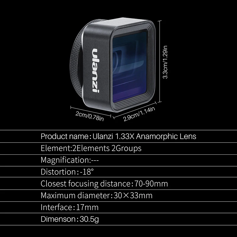 Ulanzi Universal 1.33X Anamorphic Phone Lens for iPhone Xs Max X Huawei P20 Pro Mate Movie Shooting Film  Making Phone Lens