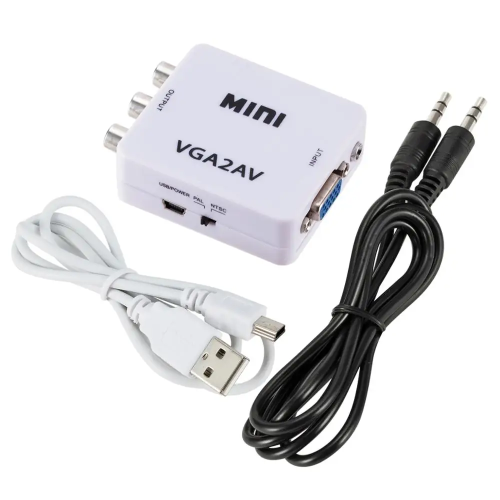 Mini VGA to AV RCA Converter with 3.5mm Audio for HDTV PC  1080P VGA to AV Converter PC to TV HD Computer to TV