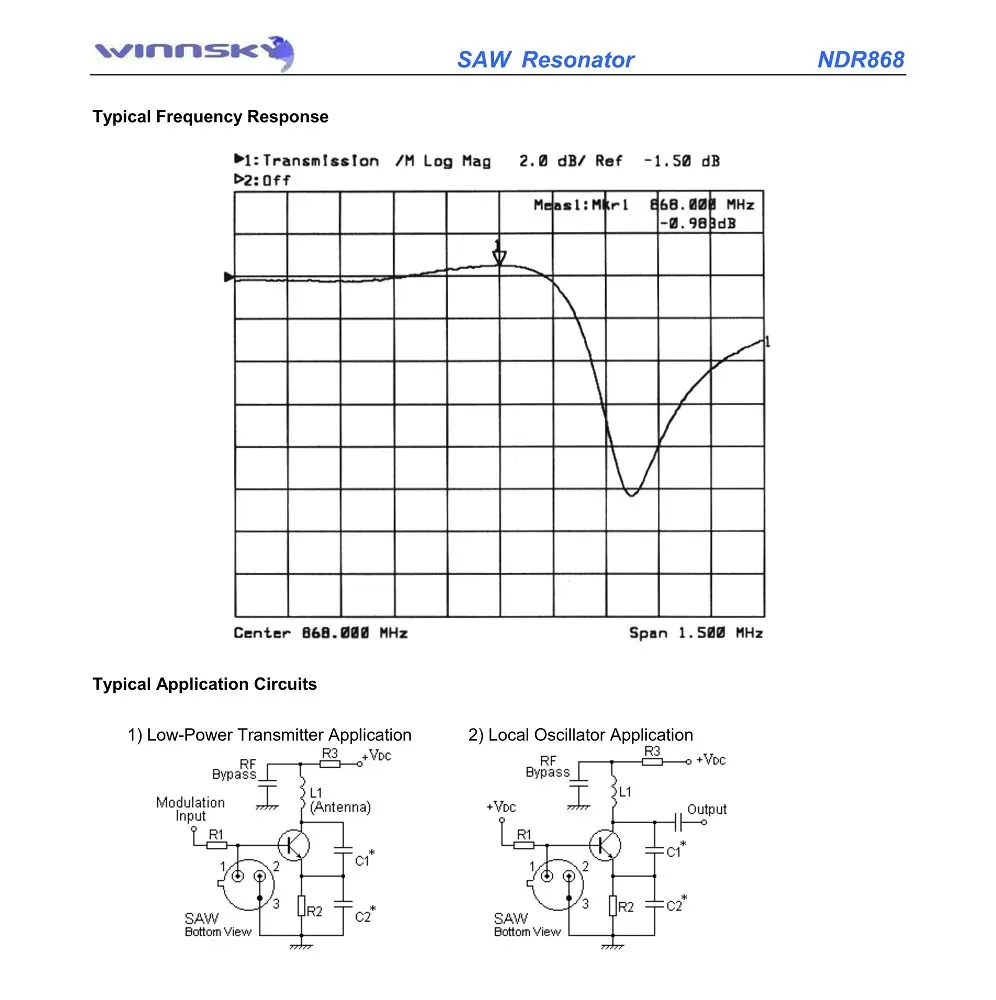 Высокая производительность 868 мГц TO39 корпус один порт ПАВ резонаторы
