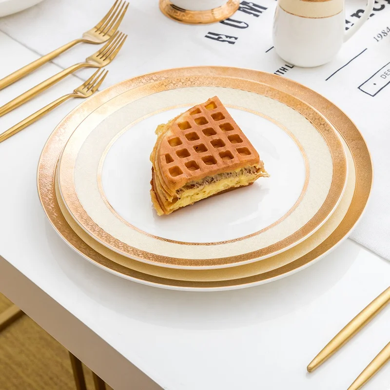 Guangzhou New Product 2019 Luxury Turkish Gold Porcelain New Fine Bone China Dinnerware Set, Ceramic Porcelain Dinner Set^#