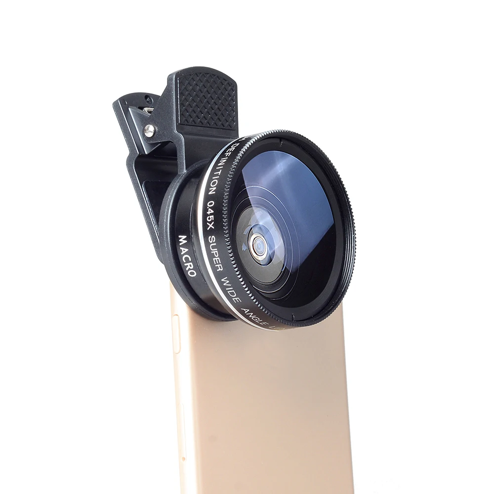 Универсальный комплект объективов 2 в 1 с зажимом 0,45x супер широкоугольный объектив HD-камеры для всех телефонов