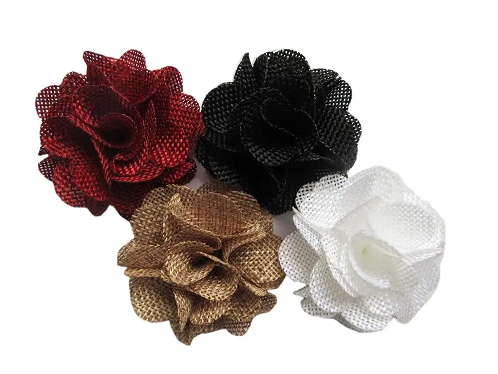 15pcs Natural Burlap Flower Roses 3D Fabric Flowers for Headbands Hair Accessory DIY Crafts Wedding Decorations Scrapbooking