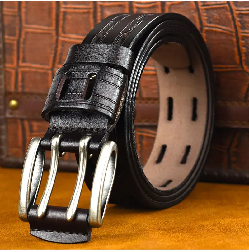 Новый заводской стиль мужской ремень из натуральной кожи с двойной пряжкой