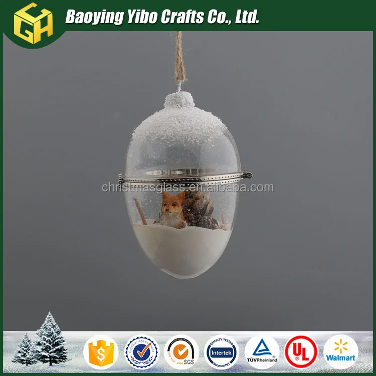 Egg shape hanging decoration glass christmas opening ball with customized design